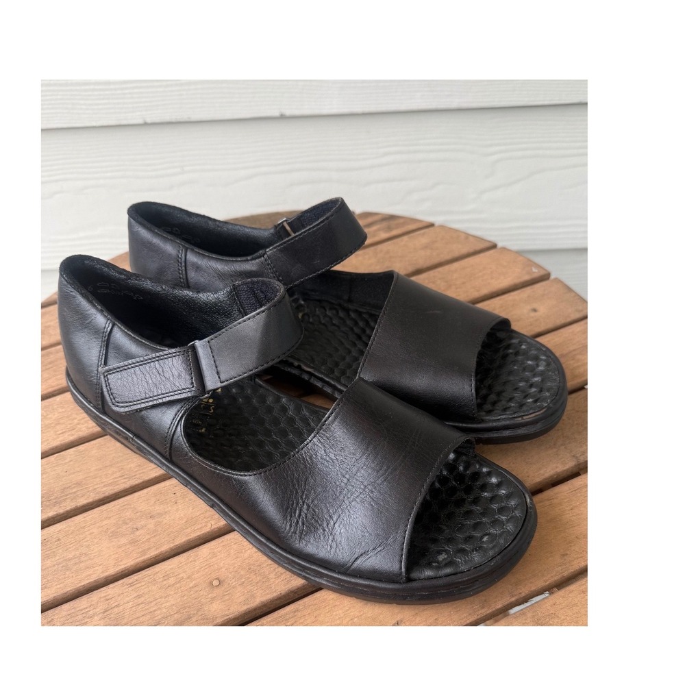 Rieker Antistress Black Leather Comfort Sandals Ankle Strap Women Sz 43 EU 11.5